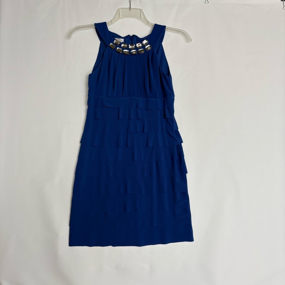 London Times Sapphire Blue Tiered Mini Dress